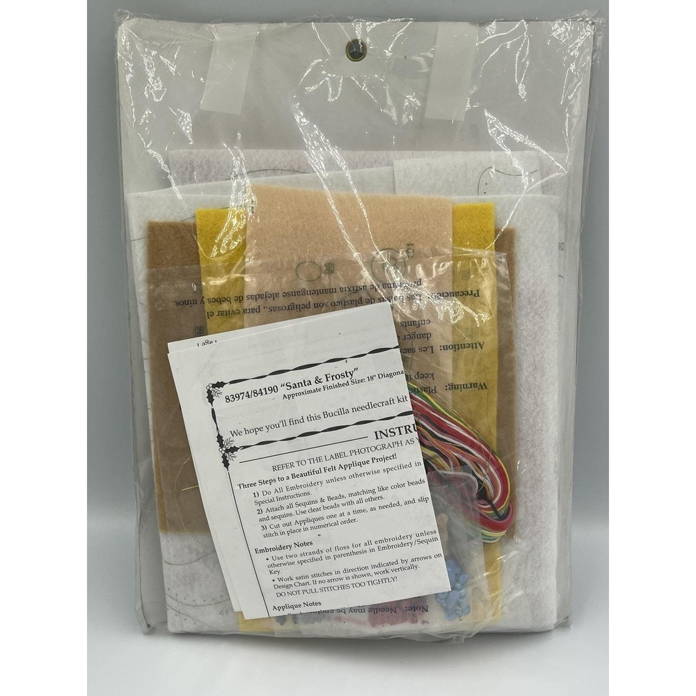 Vintage Bucilla Santa Frosty Felt Applique Stocking Kit 83974 Gold Needles New - Picture 3 of 4